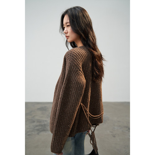 粗棒针织背心开衫套装