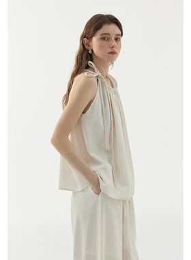 BLANK LABEL莱赛尔棉麻混纺吊带衬衫女夏新款装挂脖小衫慵懒上衣