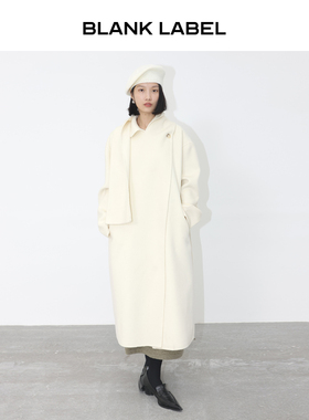 BLANK LABEL 极简高级100羊毛白色双面呢毛呢外套女呢子大衣秋冬