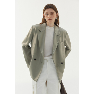 西服 外套女2025春秋季 BLANK LABEL极简缎面醋酸气质绿色休闲西装