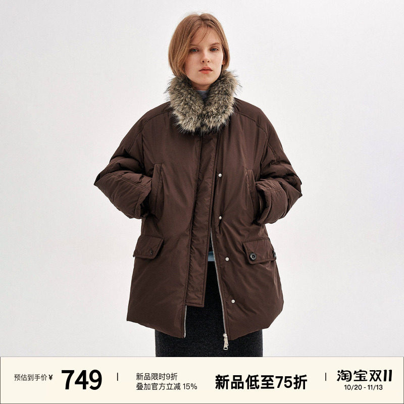 【10/20 20点新品9折】omont蛋挞90白鸭绒宽松保暖工装派克羽绒服
