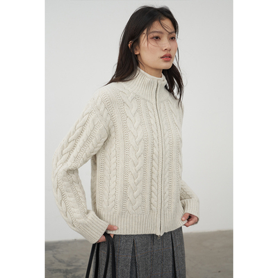 清冷盐白灰色羊毛开衫外套女