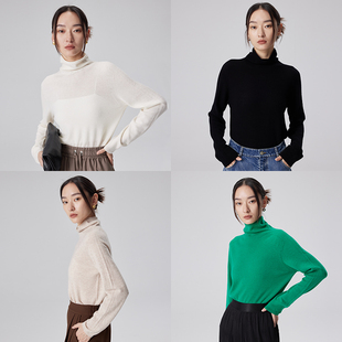BLANK 女秋冬基础打底上衣 LABEL极简高级100羊毛无缝堆堆领针织衫