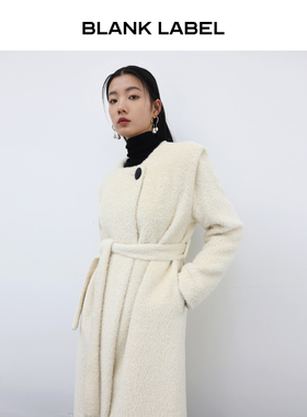 BLANK LABEL 极简高级羊驼毛混纺收腰毛呢外套女秋冬羊毛呢子大衣