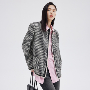 BLANK LABEL极简高级感黑白格纹气质粗花呢小香风外套女2025新款
