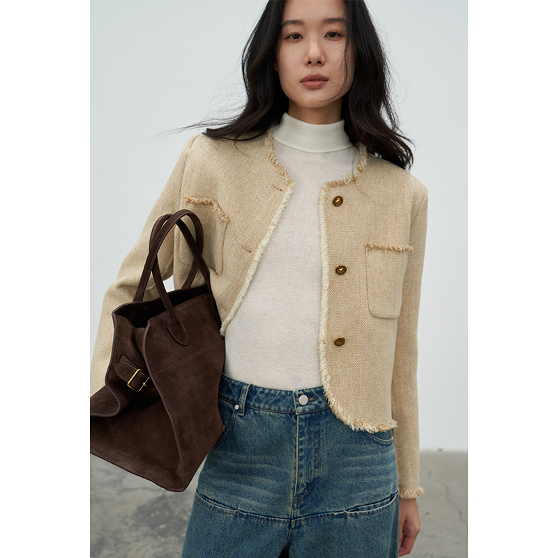 羊驼毛短款小香风双面尼外套女