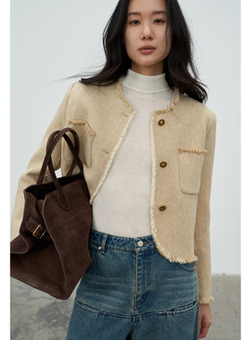 BLANK LABEL羊驼毛双面尼外套女小香风短大衣羊毛女秋冬2025新款