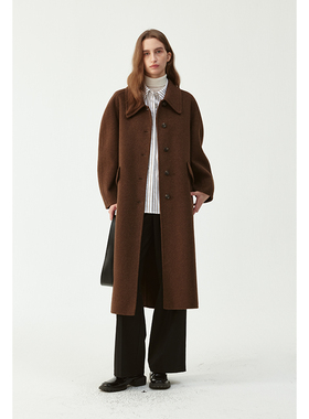 BLANK LABEL长款侧翻口袋双面呢羊毛大衣女秋冬复古休闲毛呢外套