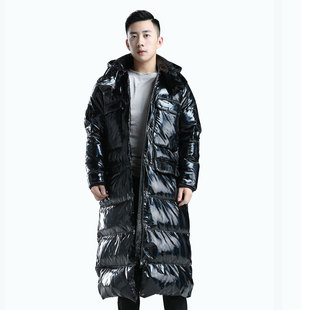 横店月娥明星同款黑镭射长款韩版爆款潮羽绒服 可定制