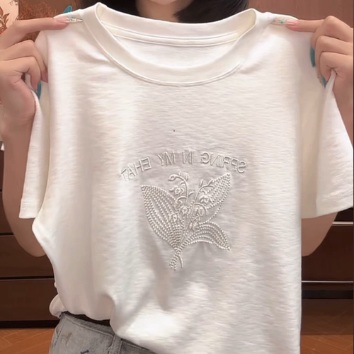 夏季新款白色短袖t恤圆领女上衣