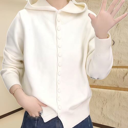 宽松慵懒风连帽开衫毛衣女外套