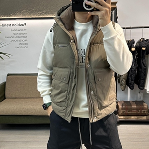 羽绒马甲男冬季2024新款时尚潮牌加厚白鸭绒修身保暖连帽背心外套