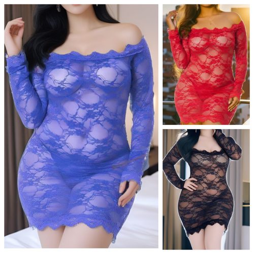 Sexy lingerie plus size transparent lace pajamas