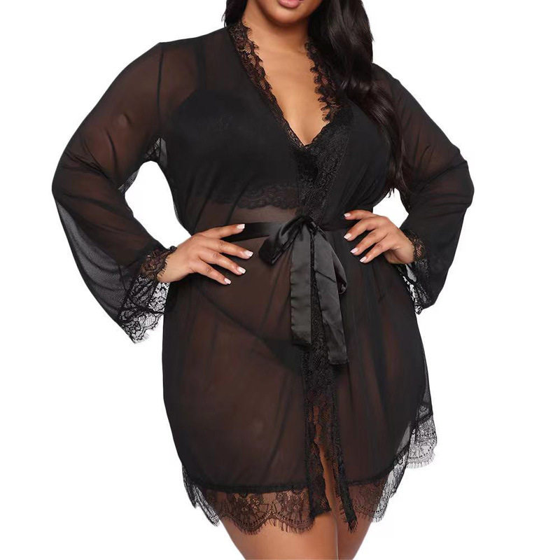 Sexy lingerie lace nightgown thin and plus size pajamas