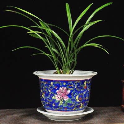 高档仿古手绘粉彩景德镇陶瓷花盆黄绿蓝红万花阳台装饰树盆特大号
