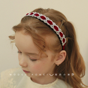 串珠丝绒珍珠发箍小女孩儿童公主发卡甜美气质高级感头箍新年发饰
