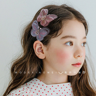 可爱儿童发夹女孩公主古风头饰超仙水晶蝴蝶发卡刘海碎发夹子发饰