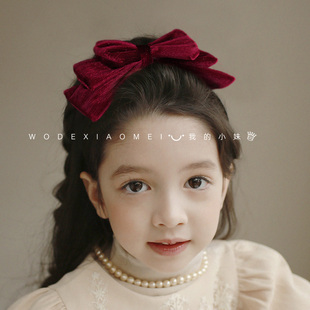 儿童高端复古丝绒大蝴蝶结发箍发饰女孩公主气质发卡头箍新年头饰