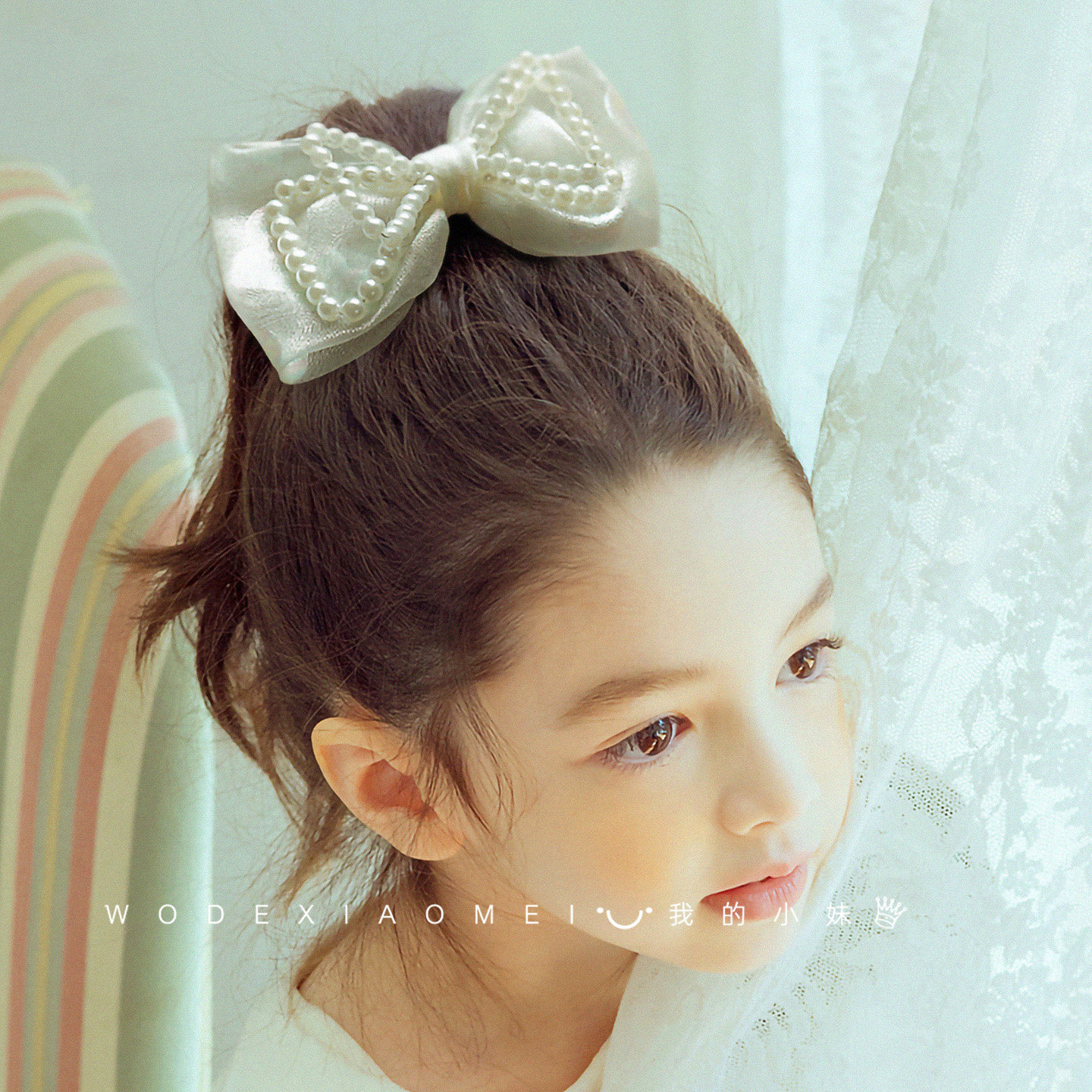 甜美欧根纱珍珠蝴蝶结后脑勺夹子