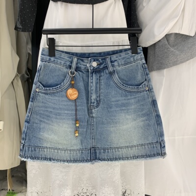 SASZ小公主65063春季韩版高腰显瘦毛边A字短裙女牛仔短裙半身裙潮