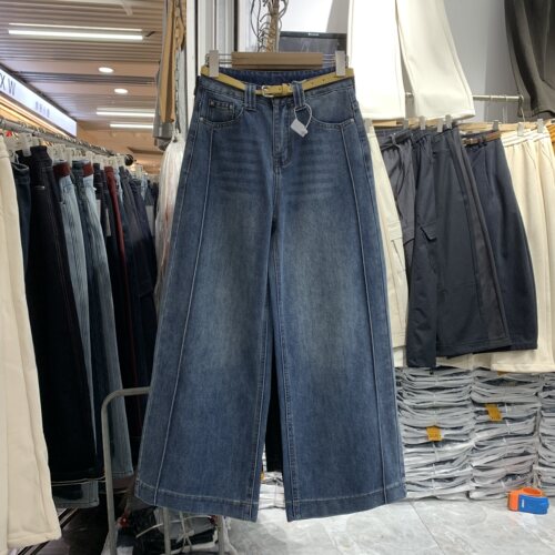 梦佳瑶5873立体压线九分直筒裤女夏季新款韩版高腰显瘦阔腿牛仔裤