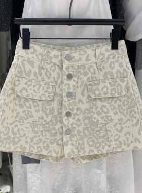 SASZ小公主65075米色豹纹半身裙裤春季春款百搭高腰显瘦a子短裙女