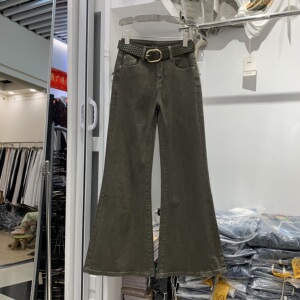 恒木子2518早秋新韩版气质百搭高腰显瘦直筒喇叭裤时尚牛仔裤长裤