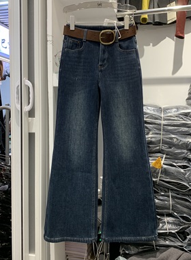 恒木子3901冬季新款高腰显瘦加绒加厚袋盖喇叭裤女筒喇牛仔长裤潮