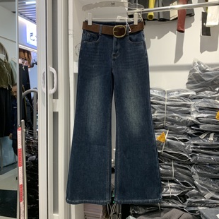 女筒喇牛仔长裤 高腰显瘦加绒加厚袋盖喇叭裤 潮 新款 恒木子3901冬季