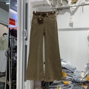 恒木子2538早秋新款韩版气质百搭高腰显瘦配腰包筒喇裤时尚牛仔裤
