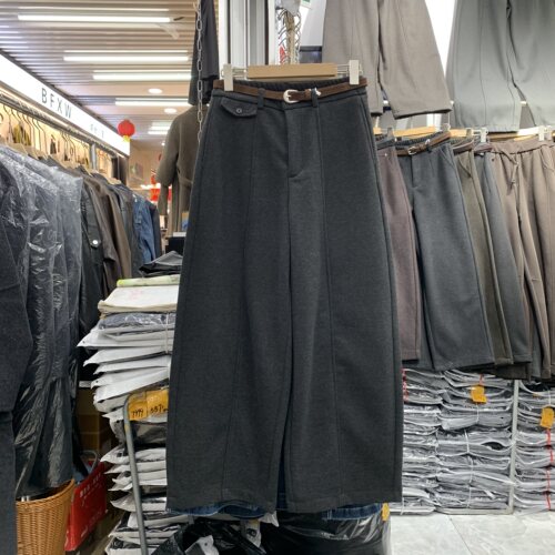 梦佳瑶6213毛呢加绒九分阔腿弯刀裤女冬款新高腰显瘦小个子休闲裤