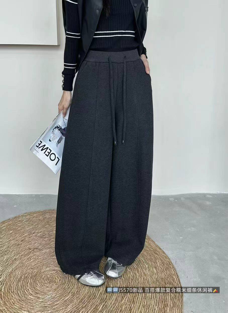 韩佰莉5570抽绳阔腿弯刀休闲裤女秋款宽松百搭收口两穿休闲运动裤