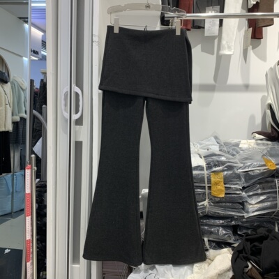 唯唯家065屁帘微喇叭裤女加绒2025冬款韩系叠穿拼接显瘦休闲裙裤