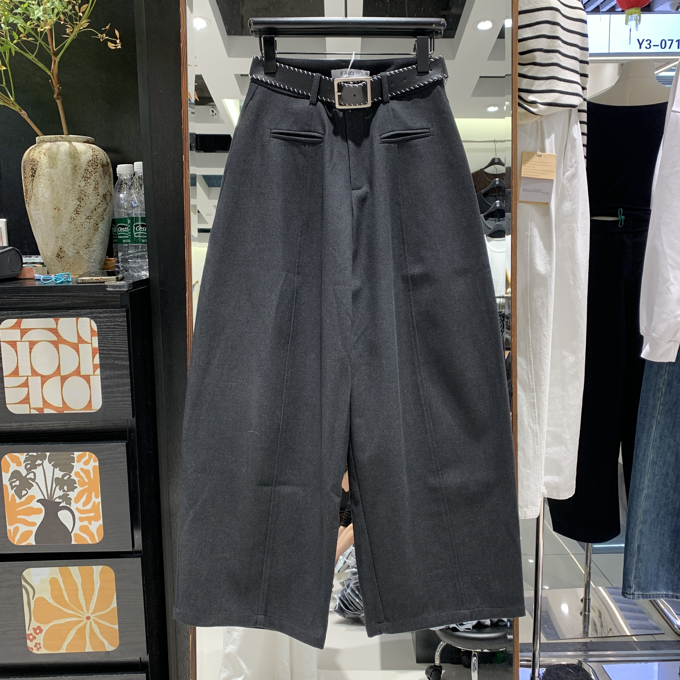 E-WO25285秋冬新款韩版休闲高级时尚百搭毛呢阔腿裤弯刀休闲裤女