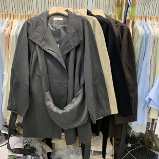 HYR韩艺人2569韩系百搭立领系带收腰显瘦中长款风衣外套女配包包