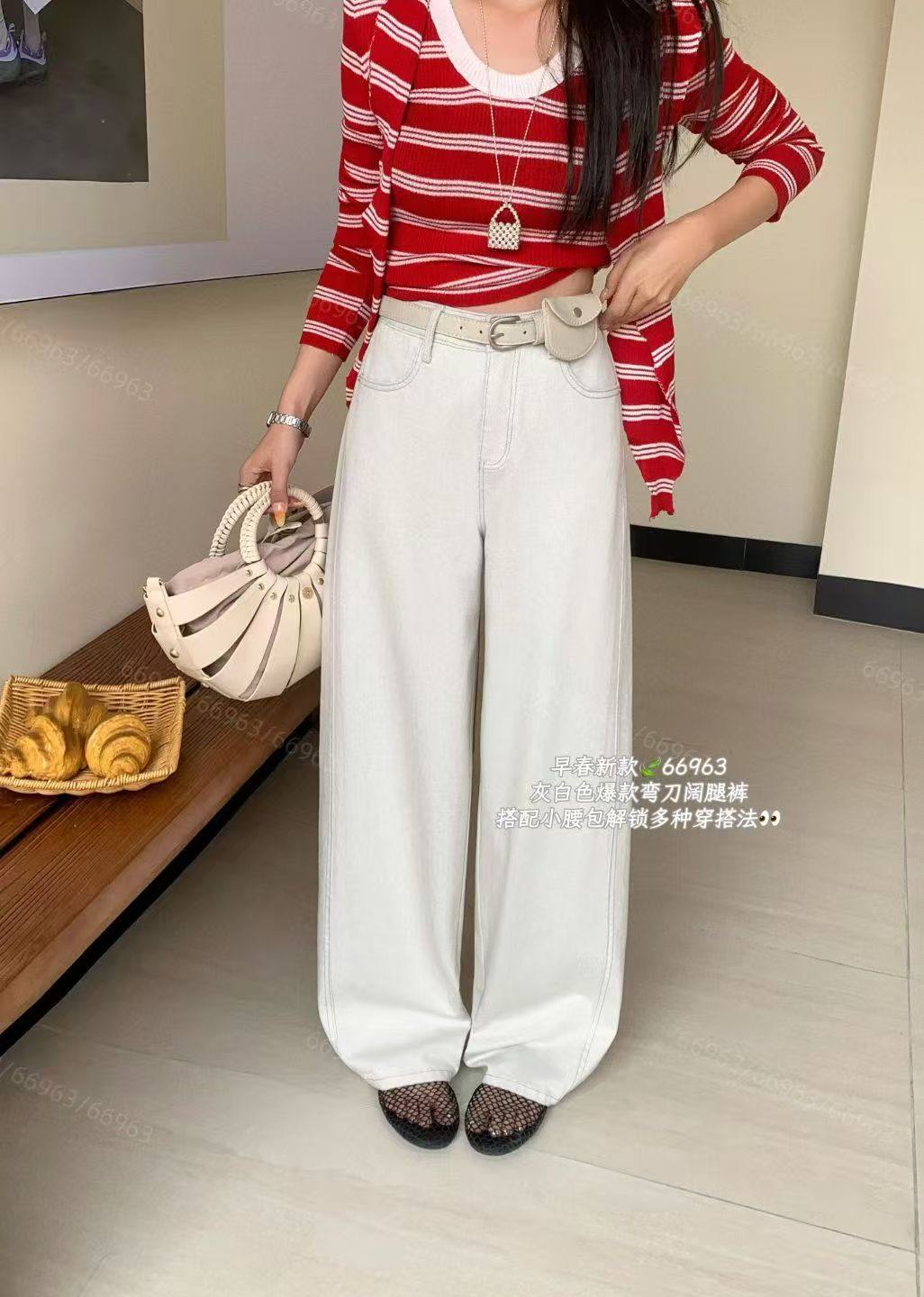 CGZ潮公主66963高腰阔腿弯刀牛仔裤2026春女宽松显瘦百搭拖地长裤,女装/女士精品,牛仔裤,淘宝优惠券,粉丝福利购,淘宝优惠卷