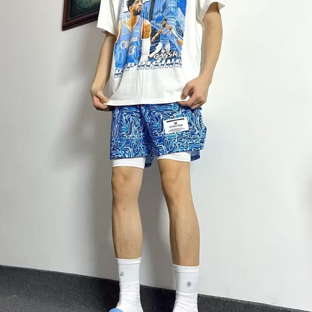 豹纹潮牌美式短裤运动宽松训练透气速干三分夏季跑步休闲篮球四分