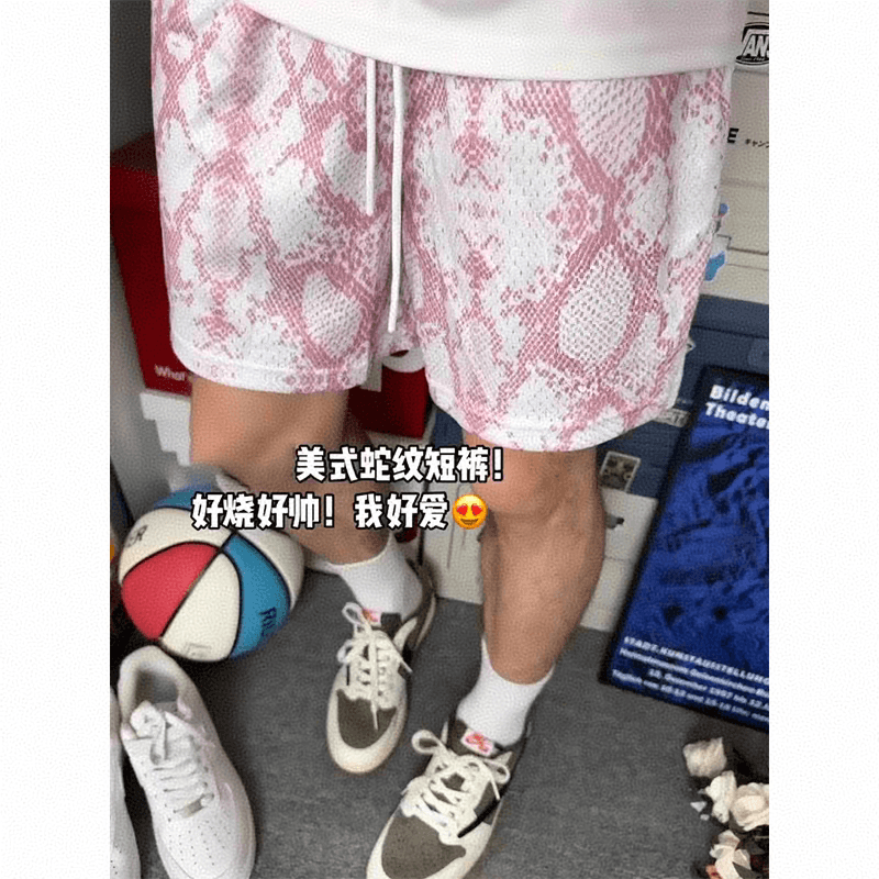 美式蛇纹速干运动短裤男夏季外穿篮球训练裤子冰丝休闲四五分中裤
