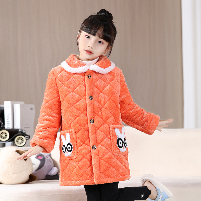 加绒加厚冬季棉衣外套保暖耐脏罩衣女童夹棉家居服宽松棉服外套