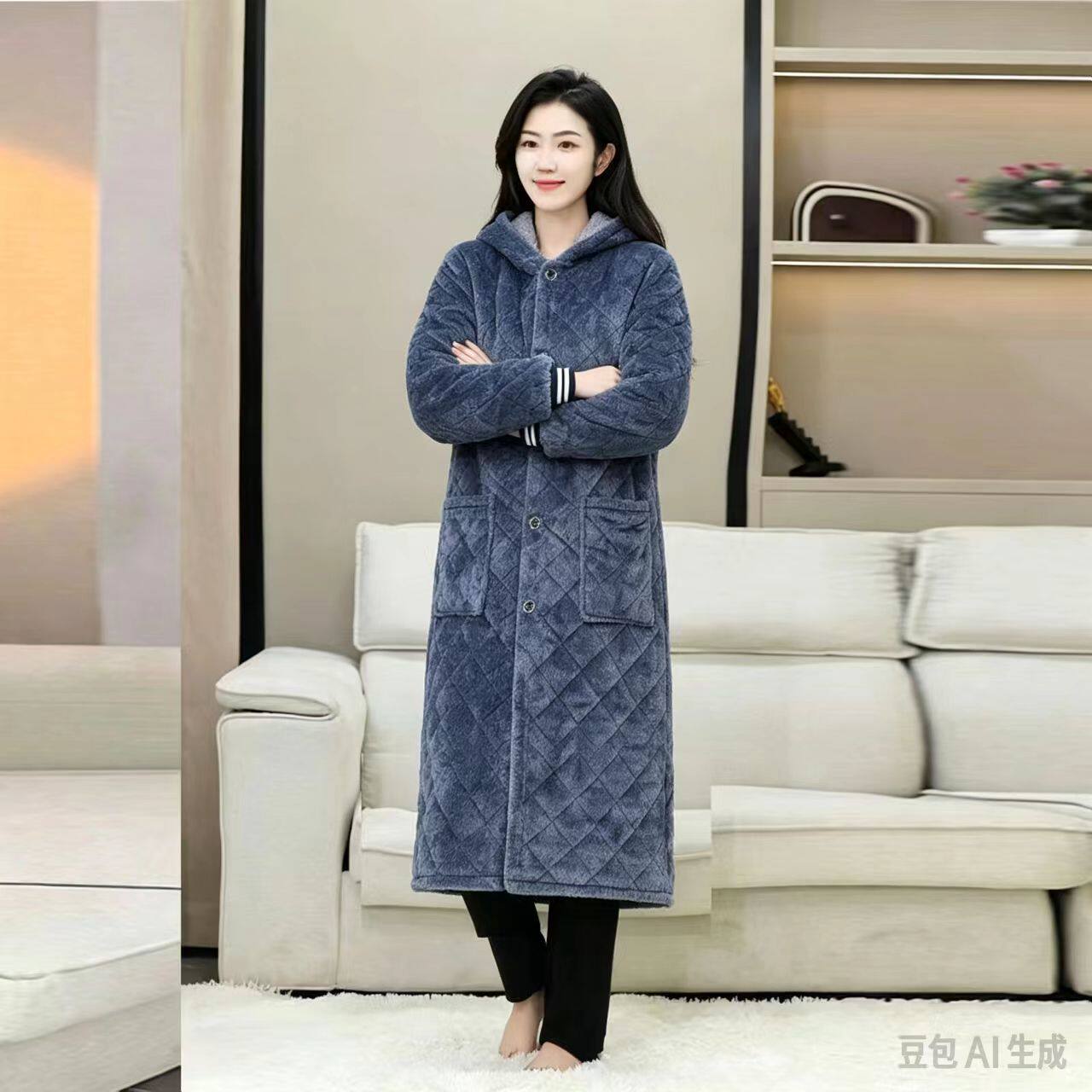 加厚加绒保暖罩衣男女大人加长款