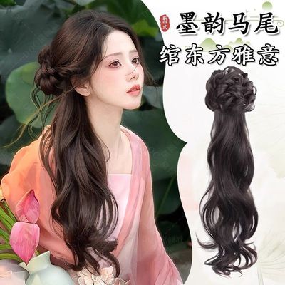 假发辫马尾女新中式花苞马尾假发辫子仿真人发古风假发抓夹侧马尾