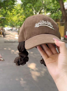 假发帽子一体女款新款升级仿真长发时尚慵懒羊毛卷棒球帽檐加大款