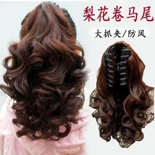 新款妈妈假发马尾女仿真发慵懒抓夹梨花卷马尾自然蓬松增发量马尾