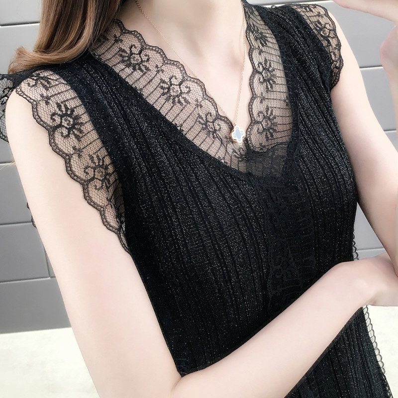 冰丝针织吊带背心女夏2020新款蕾丝打底衫内搭亮丝无袖上衣外穿潮