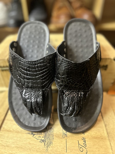 鳄鱼皮人字拖鞋带爪招财真皮凉鞋稀有皮沙滩鞋拖鞋时尚休闲男鞋