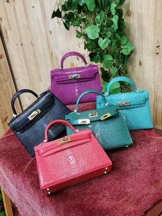 手作20cm珍珠鱼皮二代凯莉包女mini斜挎单包肩包满天星女手提包