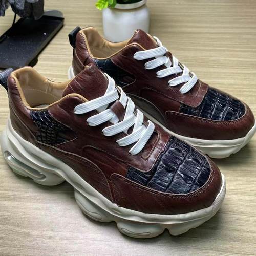 尾单鳄鱼皮气垫老爹鞋男士拼色休闲运动鞋骨皮肚皮尾鳍不挑随机发