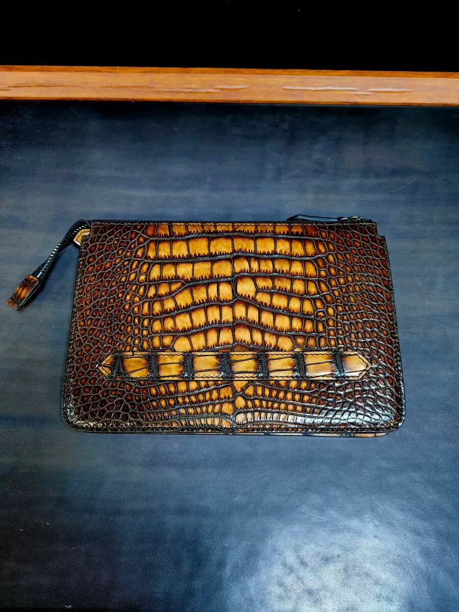 手工定制美洲鳄鱼皮手拿包高端真皮大容量商务休闲男士钱包手机包