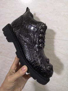 断码尾单鳄鱼皮大头骨马丁靴户外短靴保暖皮靴真皮工装靴V底耐磨