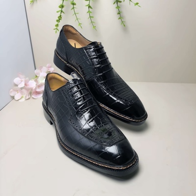 鳄鱼皮英伦皮鞋鞋男士真皮商务正装皮鞋手工缝制轻奢高级感男鞋
